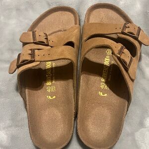 Birkenstock Tan Suede Double Strap Sandals